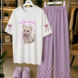 2 Pcs Women's Stitched Cotton Jersey Printed Night Suit