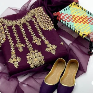 3 Pcs Women’s Unstitched Organza Ari Work Suit