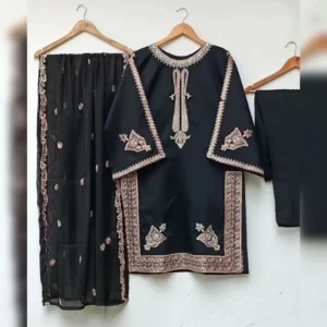 Black Embroidered 3-Piece Shamoz Silk Suit for Eid & Weddings