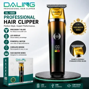 DALING DL-1699 Professional Hair Clipper | Cordless Rechargeable T-Blade Trimmer with LED Display | Fade Master Series