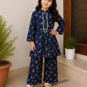 2 Pcs Girl's Stitched Cotton Printed Frock