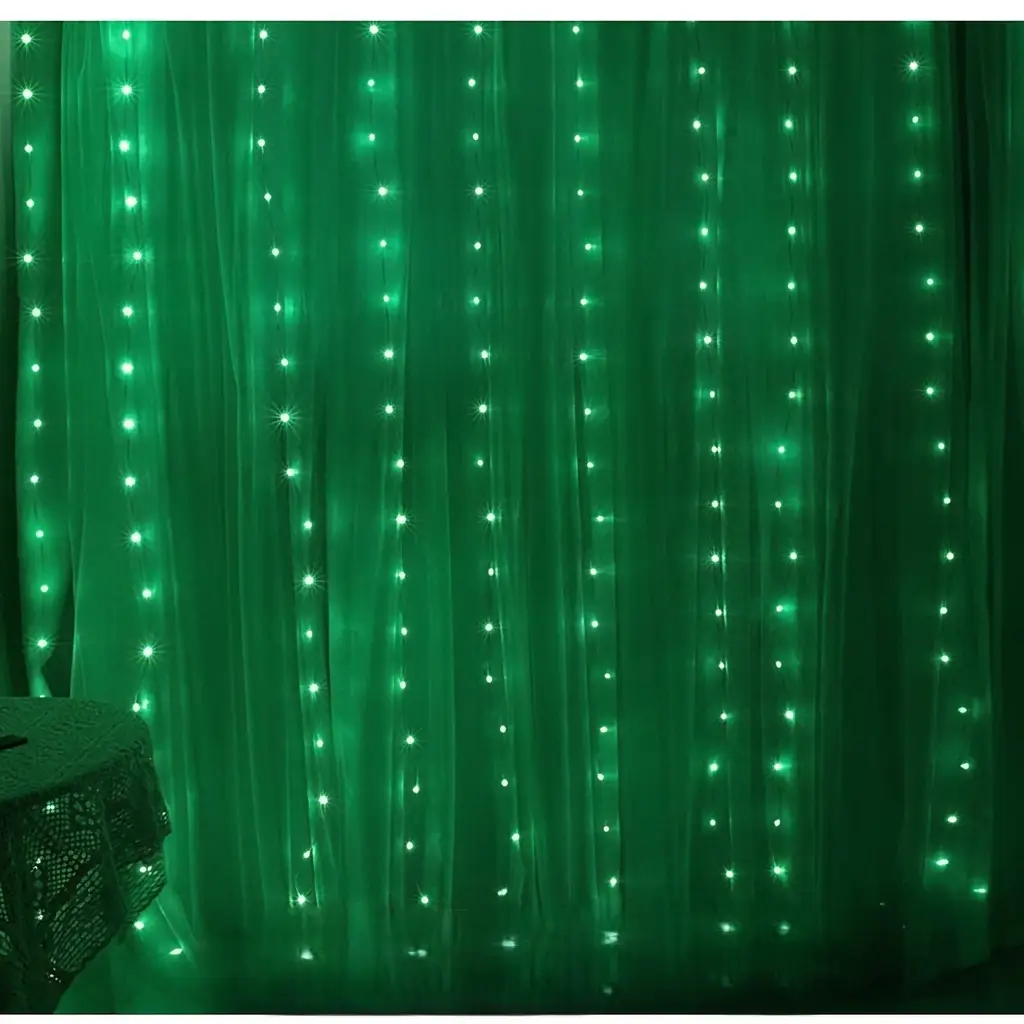 Green Curtain Jaal LED Fairy Lights 10x10 feet For 14 August Azadi independence day / Room Wall Decoration / Function / Party / Birthday / Wedding - Image 2
