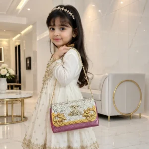 Kids Girls Sparkle Princess Party Hand & Shoulder Bag With Beads Strap