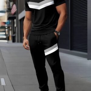 Men Black T-Shirt Trouser Set Micro Fabric S to XL