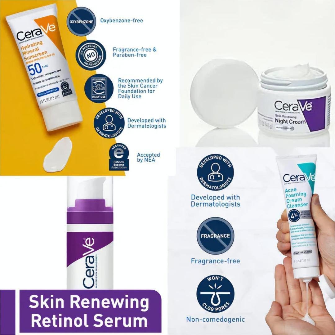 CeraVe 4 in 1 Skin Care Bundle SPF50 Night Cream Retinol Serum - Image 3